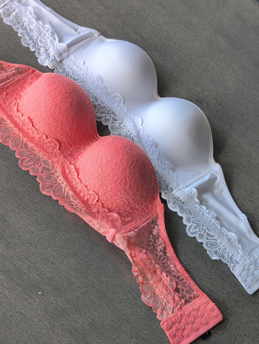 36c lot 2 Lace Push-Up Bra - Coral & White